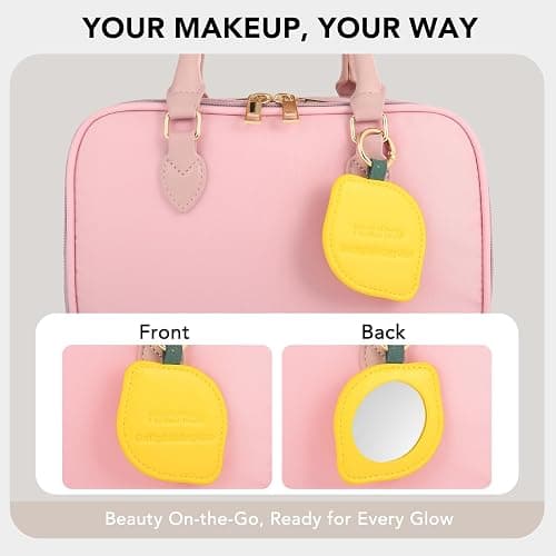 Travel Makeup Bag for Women Fashion Large Capacity Pouch Open Flat Cosmetic Portable Organizer Waterproof Large Opening Storage Toiletry Bags Vertical Free-Standing Brush Holder for Easy Access Pink thumbnail 6