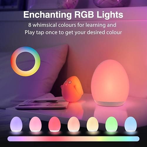 JolyWell Night Light for Kids, Egg Light for Nursery with 7 Changeable RGB Colours & Stepless Dimming, Rechargeable Tap Light with a 1-Hour Timer & Touch Control, Portable Baby Night Light, BPA Free thumbnail 3