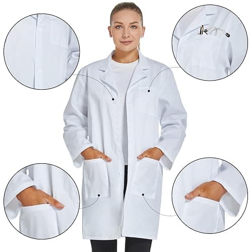 VOGRYE Women's Lab Coat Long Sleeve 3 Pocket Medical Coat with Button Wrinkle Resistant Professional for Doctor Nurse thumbnail 4