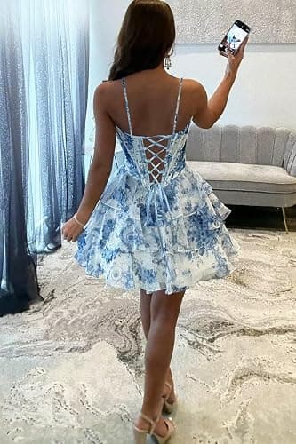 symdem Floral Tiered Homecoming Dresses for Teens 2026 Corset Lace Applique Graduation HOCO Party Dress thumbnail 4
