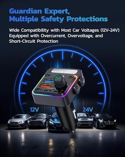 Nulaxy 54W Bluetooth 5.3 Car Adapter Charger 4-Port Fast Charging [PD36W & QC3.0 18W], Wireless Radio FM Transmitter with Deep Bass Player, 5 Colors LED Backlit, Hands-Free Calling, Support USB Drive thumbnail 8