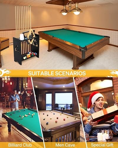 EXTCCT Pool Stick Holder Floor Stand- Billiards Pool Cue Rack Oak Solid Wooden Holds 9 Cues and Pool Table Accessories Organizer with Chalk Cone Holder for Game Room Club or Men Cave thumbnail 6