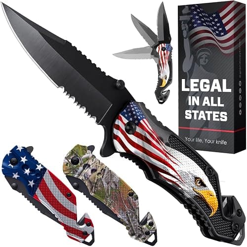 Legal Pocket Knife with 2.95” Serrated Blade, Glass Breaker, Seat Belt Cutter - EDC Sharp Folding Knives with Portable Clip - Small Tool for Tactical Camping Survival Hiking - Gifts for Men, Women - Image 1