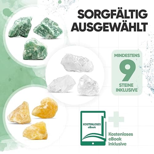 PURAJA Wasserstein Mischung Kraft & Mut | Premium Heilsteine Set aus echten Edelsteinen: Bergkristall, Orangencalcit, Aventurin | 100% natürliche Kristalle thumbnail 6