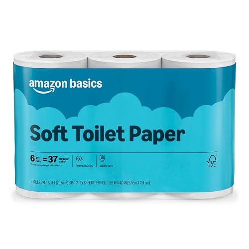 Amazon Basics 2-Ply Soft Toilet Paper, 6 Rolls (1 Pack of 6), Equivalent to 37 Regular Rolls, Packaging May Vary - Image 1