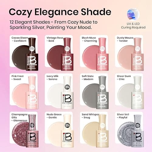 Beetles Stay Shining 23 Pcs Gel Nail Polish Kit with UV Light,, 12 Color Nail Manicure Studio Kit Cozy Elegance and Base Gel Glossy &Matte Top Coat Cuticle Oil & Nails Tools, DIY Salon-Quality at Home thumbnail 3