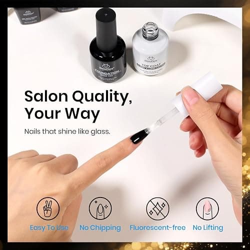 Beetles 2Pcs 15ml Gel Base and Top Coat Set - Upgrade No Wipe Extra Glossy Top Coat Finish for Gel Nail Polish, Soak Off UV/LED Lamp Needed, Essentials for Long-Lasting Manicure Christmas Kit thumbnail 5