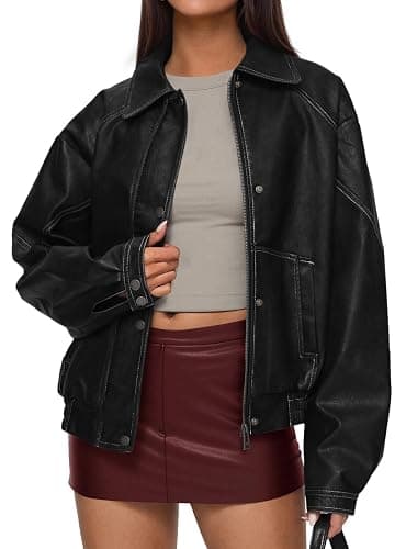 PRETTYGARDEN Faux Leather Jacket Women Bomber Motorcycle Zip Up Jackets Oversized Fall Fashion Outfits 2026 Winter Coats - Image 1