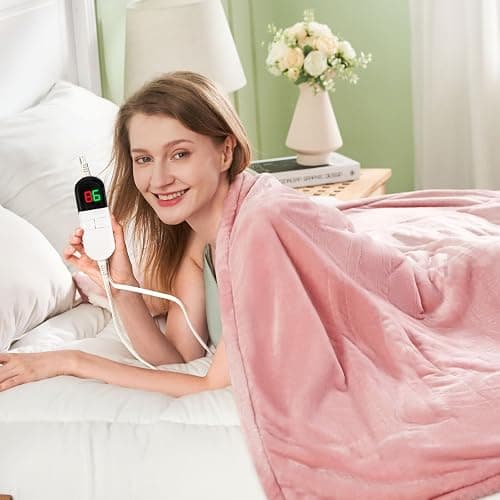 PTQ Electric Heated Blanket,Flannel & Sherpa Heated Throw Blanket 50"x60",Fast Heating Soft Fleece Blanket with 6 Heating Levels & 4H Auto Off-Pink thumbnail 7