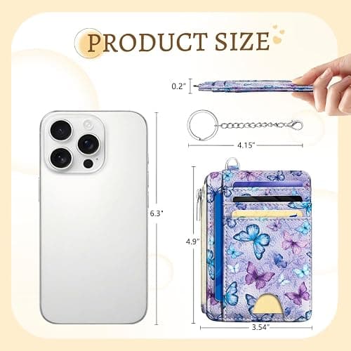 Kelvoris Credit Card Holder Slim Wallet Women, Butterfly Small RFID Blocking Wallets Woman Keychain with Zipper Coin Pocket, Front Pocket Thin Travel Ladies Card Case with ID Window thumbnail 6