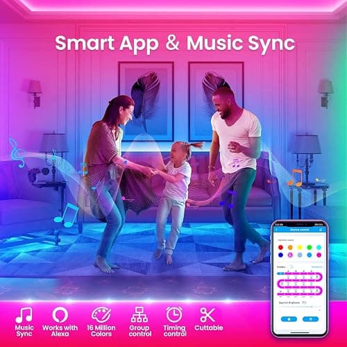 TJOY 100FT Smart Led Strip Lights for Bedroom Alexa Compatible Wireless RGB | Music Sync, RGB Color Changing Lights for Room Decor(APP+Remote+Voice control) thumbnail 4