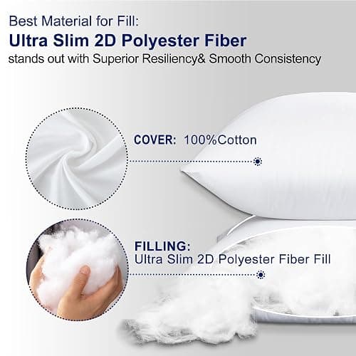 HITO 18x18 Pillow Inserts (Set of 2) - Down Alternative 100% Cotton Cover Decorative Square Throw Pillows White for Couch Bed Sofa thumbnail 3
