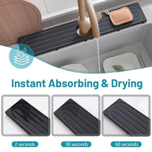 Fast Drying Stone Faucet Mat for Kitchen Sink with Raised Feet, Water Absorbent Diatomite Stone Sink Tray, Faucet Sink Splash Guard, Prevents Moisture Buildup, Durable Protector for Bathroom Counter thumbnail 4