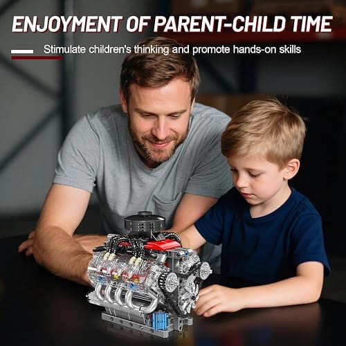 Nueris Mini V8 Engine Model Sets - 487 PCS DIY Building Toys Car Motor Kits That Runs - Gift Idea for Adults Boys Girls for Mechanic Engineering Construction thumbnail 2
