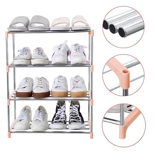 Jucaifu Stackable Small Shoe Rack, Entryway, Hallway and Closet Space Saving Storage and Organization (4-Tier, Pink) thumbnail 5