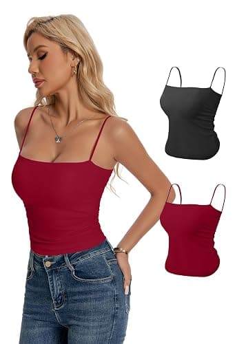 LuneNuelle Women Camisole Tube Tops - Crop Bandeau Tank Built in Bra Spaghetti Strap Y2K Basic Cute Sexy Padded Cami Top - Image 1