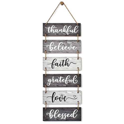Buecasa Family Wall Decor Sign - Farmhouse Rustic Home Decoration for Living Room Bedroom - Inspirational Large Wall Hanging Plaque 6pcs 38x12 Inches - Image 1