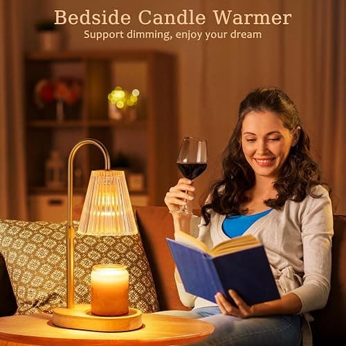Candle Warmer Lamp with Timer: Electric Candles Wax Warmers Glass Lamps for Jar Candles Burner Adjustable Height and Dimmable Light Modern No Flame Scented Candle Warming Lantern, Amber thumbnail 6