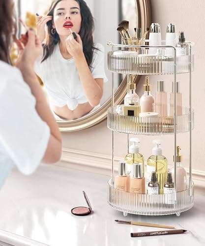 360° Rotating Makeup Organizer for Vanity, Skincare Perfume Organizers and Storage for Bathroom Countertop, Clear Makeup Brush Holder Lazy Susan for Counter (Transparent, 3 Tier) thumbnail 2