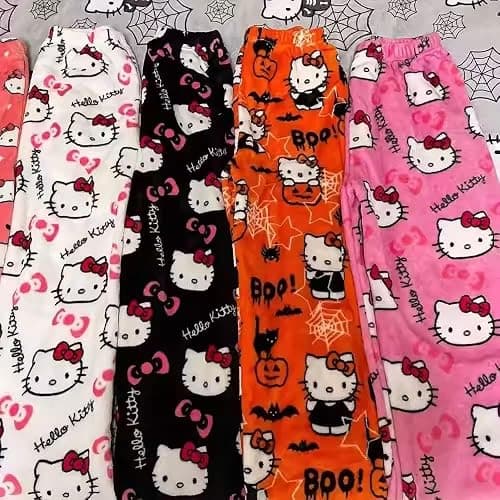 Pyjamahose Damen Lang, Pyjama Hose Damen Flanell Schlafanzughose Flauschig Schlafanzug Hosen Y2K Cartoon Kuschelhose Zuhause Schlafhose Herbst Winter Bequeme Schlafanzughosen für Teenager Mädchen thumbnail 6