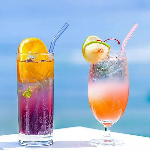 10 Pcs Reusable Bent Glass Drinking Straws,9''x10 mm Colorful Glass Straws for Beverages, Shakes, Milk Tea, Juices,Set of 10 Bent with 2 Cleaning Brushes -Shatter Resistant thumbnail 2
