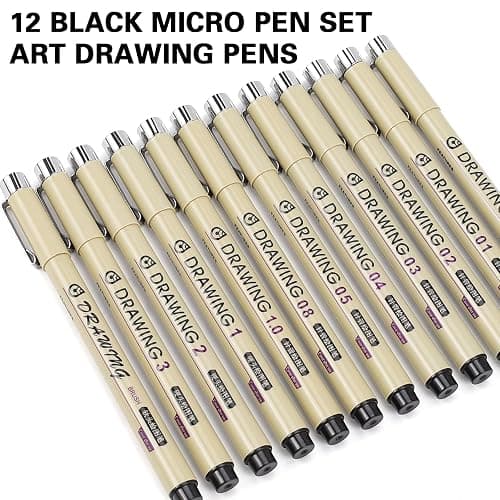 Muchcute Micro Fineliner Drawing Art Pens: 12 Black Fine Line Waterproof Ink Set Artist Supplies Archival Inking Markers Liner Sketch Outline Anime Gifts Manga Sketching Watercolor Zentangle Kit Stuff thumbnail 3