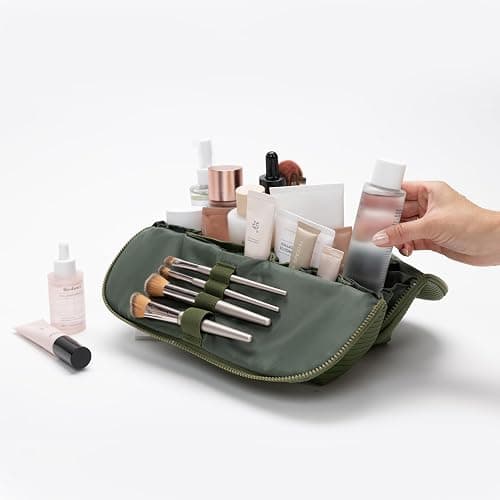 THE VERTI-Vertical Waterproof Makeup & Toiletry Bag | 23-Pocket Organizer with Upright, Fold-Down Design for Skincare, Toiletries & Essentials (Olive, Medium) thumbnail 5
