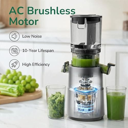 Canoly C03 Cold Press Juicer, 4.5" Wide Feed Chute Juicer Machine with 200W AC Motor, Fit Whole Vegetables & Fruits, 2-in-1 Strainer (Juice & Nut Milk Maker), Space-saving, Easy to Clean, Dark Gray thumbnail 5