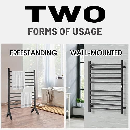Poloma Wall Mounted & Freestanding Towel Warmer Rack for Bathrooms, Electric Heated Towel Rack Heater, Stainless Steel, Matt Black. thumbnail 5