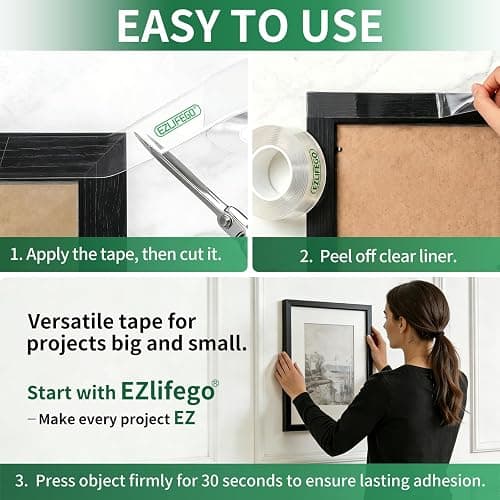 EZlifego Heavy Duty Invisible Bond Nano Double Sided Mounting Tape, 16.5FT | Nano-Tech, Holds up to 72 lbs, All-Purpose, Instant Hold, Industrial-Strength Adhesive, Indoor & Outdoor Decor,Back to School thumbnail 6
