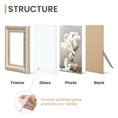 upsimples 5x7 Picture Frame with Real Glass, Ornate Vintage 5 x 7 Photo Frames for Wall Decor or Tabletop Display, White and Gold, 2 Pack thumbnail 4