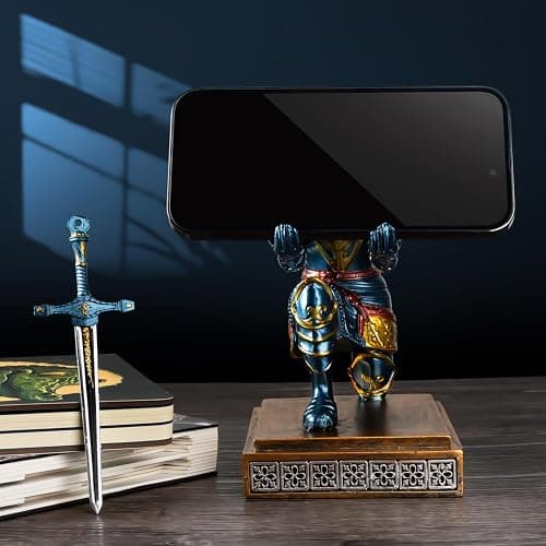 MACLARONX Kneeling Knight Pen Holder with Sword Medieval Warrior Fancy Pencil Stand for Office Desk Home Decor for Men Father Husband Armor Soldier Statue thumbnail 6