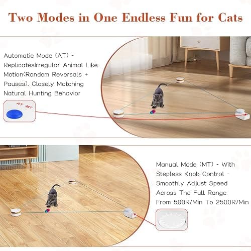 Interactive Cat Toy for Indoor Cats – Automatic Moving & Enrichment Toy for Indoor Cats/Kitten, Auto/Manual Control Cat Treadmill for Exercise & Mental Stimulation, Stimulating Chase Toys (H1K2) thumbnail 7