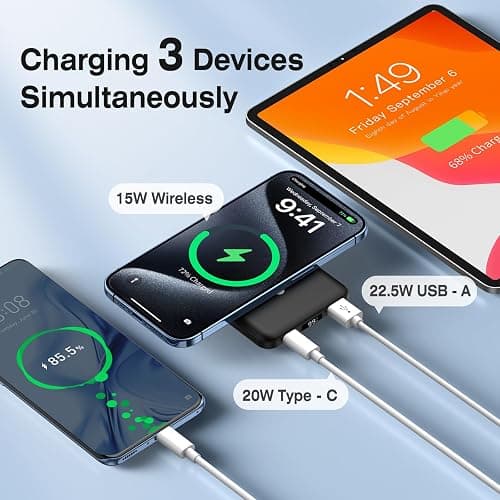 AOGUERBE for Mag-Safe Wireless Portable Charger, 10000mAh Magnetic Power Bank 22.5W Fast Charging,Mini Battery Pack with LED Display&Foldable Stand for iPhone 17/16/15/14/13/12 Series (Obsidian Black) thumbnail 4