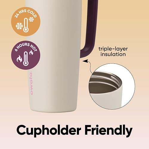 Owala SmoothSip Slider Stainless Steel Insulated Travel Mug, 100% Leak Proof, For Hot and Cold Drinks, Travel Friendly with Sliding Lock Lid, 24 oz, BPA Free, Leak Proof, Pink/Tan (Daybreak) thumbnail 5