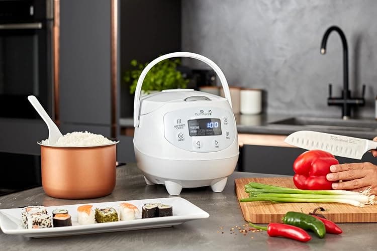Yum Asia Panda Mini cuiseur à riz avec bol en céramique Ninja et logique floue avancée (3,5 tasses, 0,63 litre) 4 fonctions de cuisson du riz, 4 fonctions multicuiseur, 220-240V (Arctic White) thumbnail 2
