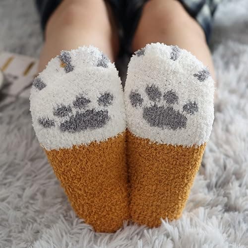 Fluffy Socks for Women - 6 Warm Pairs Winter Cozy Girls Super Soft Fuzzy Home Bed - One Size - 6 Pairs Paw thumbnail 7