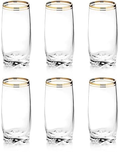 Zanzer 13.25 Oz Gold Glass Cup (Set of 6) - Elegant Drinking Glasses with Gold Accented Rim, Durable Glassware for Entertaining, Dining, Everyday Use - Ideal for Cocktails & Beverages - Image 1