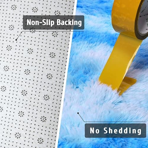DweIke Fluffy Blue Shag Rugs for Bedroom Living Room, 3x5 Feet Soft Plush Tie-Dyed Light SkyBlue Girls Boys Kids Rug, Upgraded Non-Slip and Machine Washable Carpet for Dorm Nursery Classroom Decor thumbnail 3