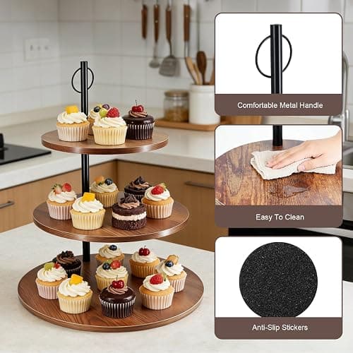 Limengya Cupcake Stand, 3 Tier Wood Cake Stands Rustic Cupcake Tower, Round Tiered Tray Stand for Dessert Table Display, Industrial Wooden Serving Stand Wedding, Graduation and Baby Shower thumbnail 4