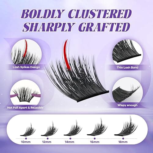 B&Q Manga Lash Clusters Kit SalonSpike 02 10-18mm Mixed Fluffy Eyelash Clusters 120pcs Easily Achieve Salon-quality Lash Extension Results Perfect for Beginners to DIY at Home.(KIT-SalonSpike 02) thumbnail 2