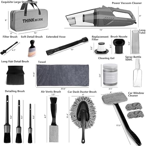 THINKWORK Car Cleaning Kit, Car Vacuum Kit, Gray Car Interior Detailing Kit with 8000PA High Power Vacuum, Including 7Pcs Detailing Brush Set and Bag thumbnail 7