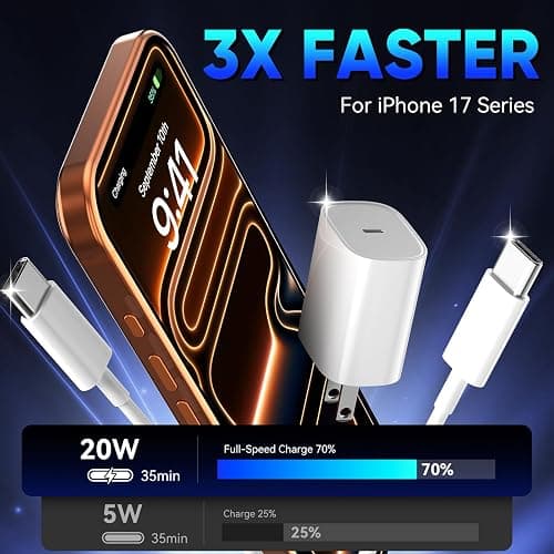 iPhone 17 16 15 Pro Charger Fast Charging, 20W USB C Fast Charger Block with 10ft Long Type C Chargers Fast Charging Cable Cord for iPhone 17/17 Pro/17 Pro Max/Air/16 Pro Max/16 Pro/15 Pro Max/Pro,S24 thumbnail 3