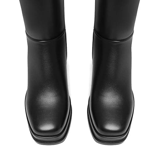 On sale for under 40 Artrotter Knee High Platform Boots for Women Square Toe Elastic Tall Boots Vegan Leather Long Fall Boot Block Chunky Heel Side Zipper thumbnail 4