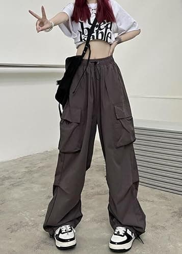 DINGJIUYAN Parachute Cargo Harem Pants Women Gothic Y2k Plus Size Elastic Waist Trousers Harajuku Punk Jogger thumbnail 5