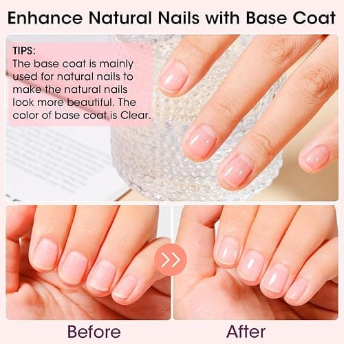 GELLEN Clear Nail Polish Base Top Coat, Sheer Pink Tinted Base Coat & Shine No Wipe Top Coat for Strengthening Thin Damaged Natural Nails, Quick Dry Regular Nail Polish No UV Gel, Hema Free, Non-toxic thumbnail 7