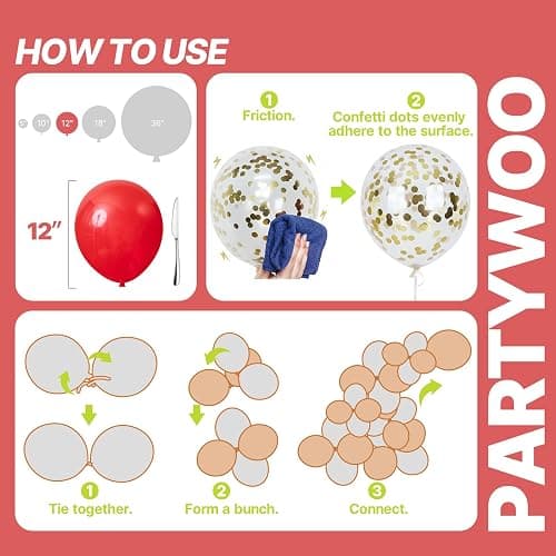 PartyWoo Pink and Red Balloons 66pcs 12 Inch Hot Baby Pink Matte Red White Gold Confetti Balloons for Valentine's Day Engagement Wedding Bachelorette Girl Princess Birthday Party Decorations thumbnail 5