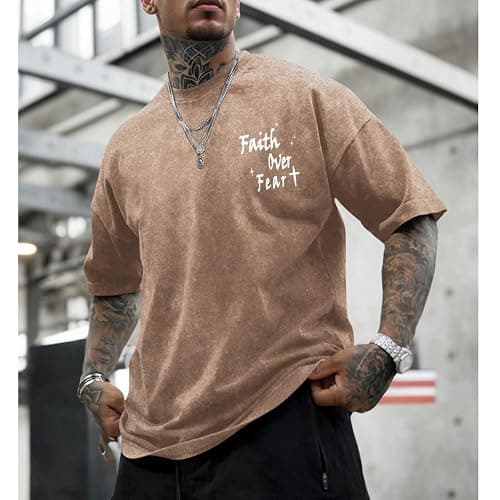Lubpow Christian Shirts for Men Faith Over Fear Acid Wash Tshirts Faith Religious Tees God Bible Verse Inspirational Tops thumbnail 2