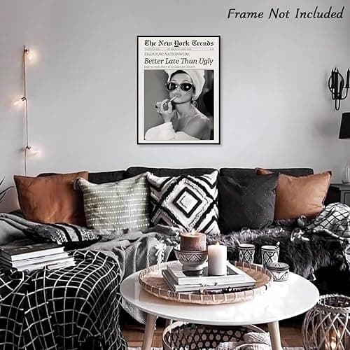 Dazzlewall New York Trends Wandbilder, Schwarz Weiß Zeitung Better Late Than Ugly Funky Feminist Leinwand Bilder für Wohnzimmer Schlafzimmer Deko 30×40 cm Ungerahmt thumbnail 2