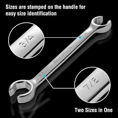 DURATECH Flare Nut Wrench Set, Standard & Metric, 10-Piece, 1/4" to 7/8'' & 9-21mm, CR-V Steel, Organizer Pouch Included thumbnail 4